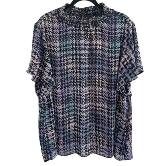 Torrid Sz 3X Houndstooth Semi-Sheer Purple Mock Neck Top Blouse - Picture 1 of 16